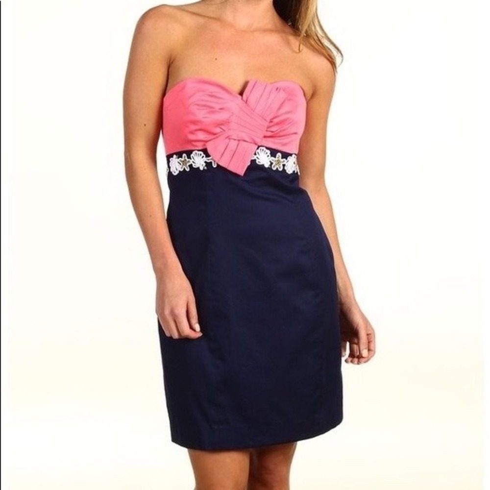 Lilly Pulitzer Krissa Seashell Starfish Embroidered Sheath Dress 2 coastal beach